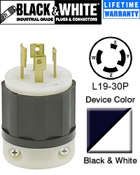 Leviton L19-30P Locking Plug Industrial - Black-White - 2761